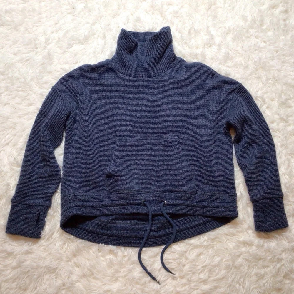 Sweaty Betty Sweater Waffle Knit Crop Turtleneck Cinch Pocket 4 6 8 S M Workout